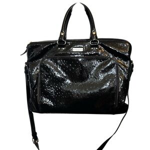 Kate Spade Black patent leather ostrich pattern  Laptop bag/ brief case